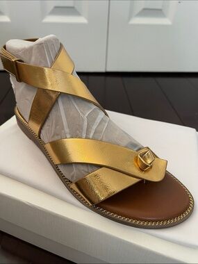 Franco Sarto Metallic Gold Cross-Strap Ankle Sandal